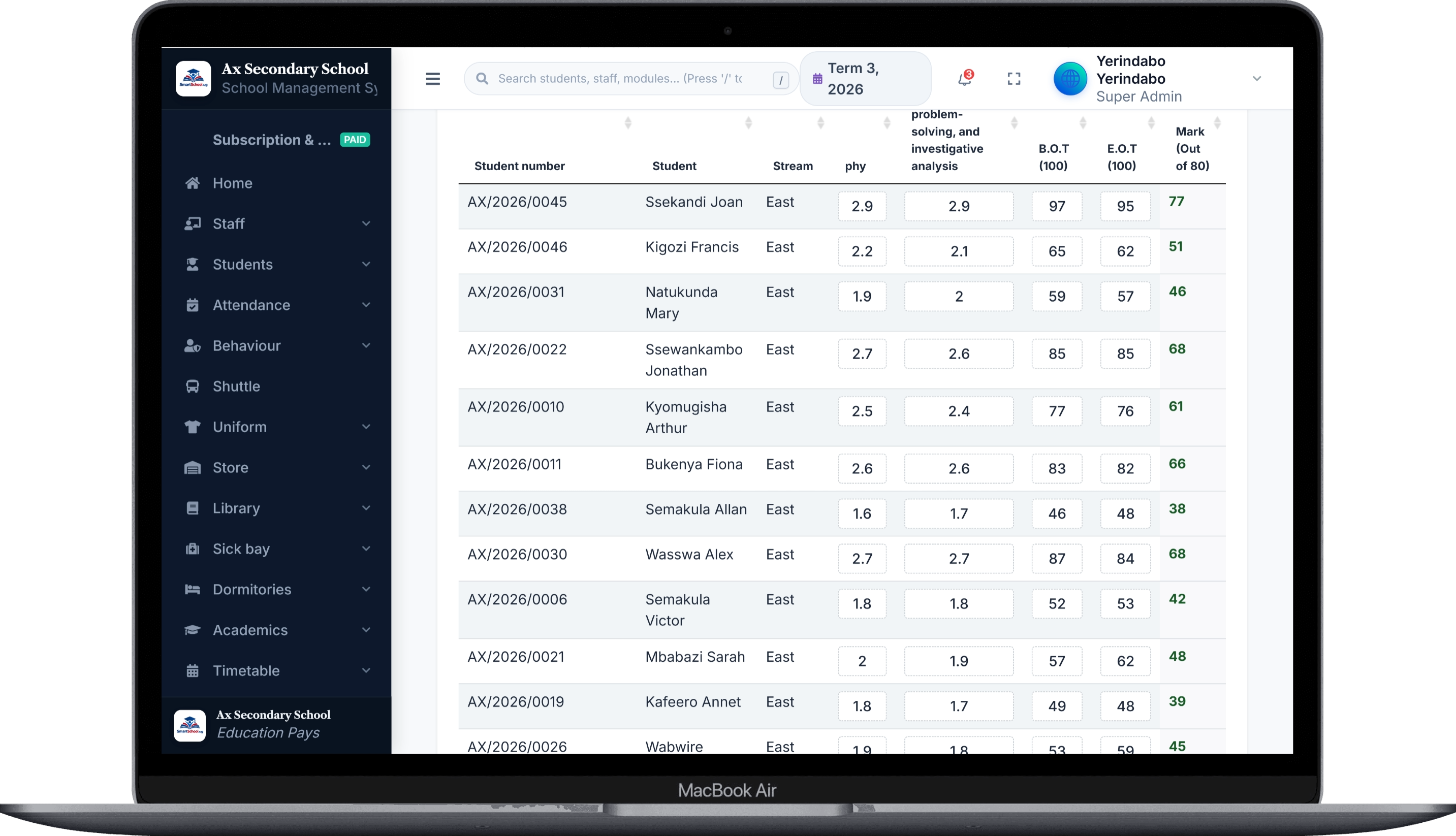 SmartSchool.ug Report Engine